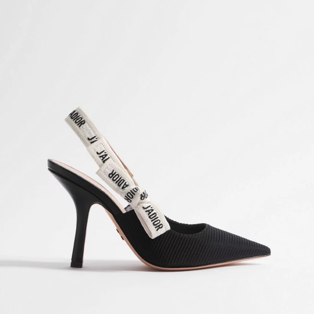 Dior Black and Cream Slingback Pointed Toe Heels - Picture 10 of 16